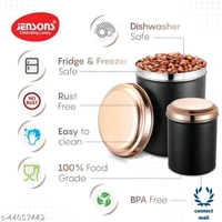 Modern Jars & Containers - LXHXW: 13.5X 16.5 X13.5 cm, MATT BLACK With ROSE GOLD LACQUERED S.Steel Lids, Stainless Steel, Other, Pack of 4